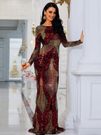 Fashion Stitching Mopping Long Sequin Dress aclosy