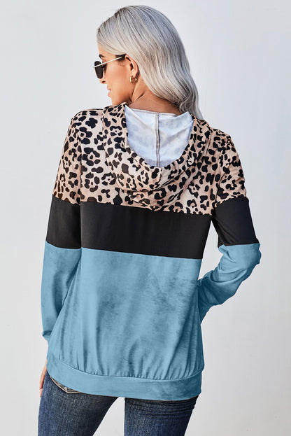Leopard Color Block Hoodie Trendsi