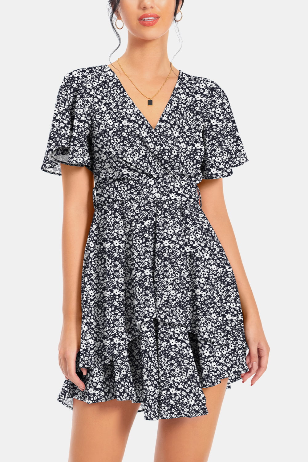 Surplice Neck Flutter Sleeve Dress Trendsi