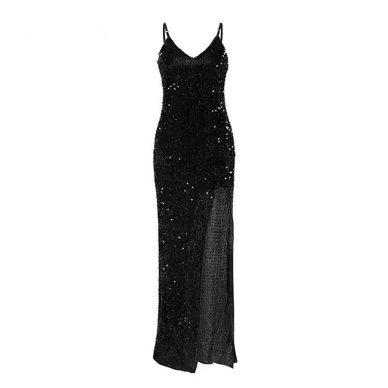 Spring Atmospheric Thin Strap Sequined One Piece Dress aclosy