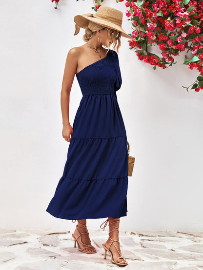 Smocked One-Shoulder Midi Dress Trendsi