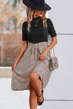 Printed Short Sleeve Belted Dress Trendsi