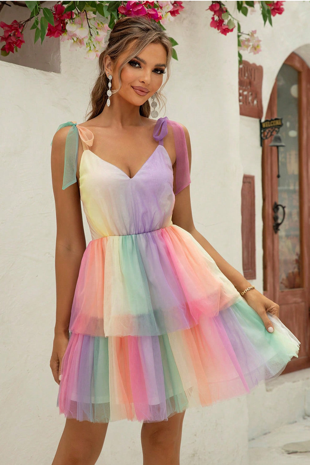 Gradient Tie-Shoulder Layered Dress Trendsi
