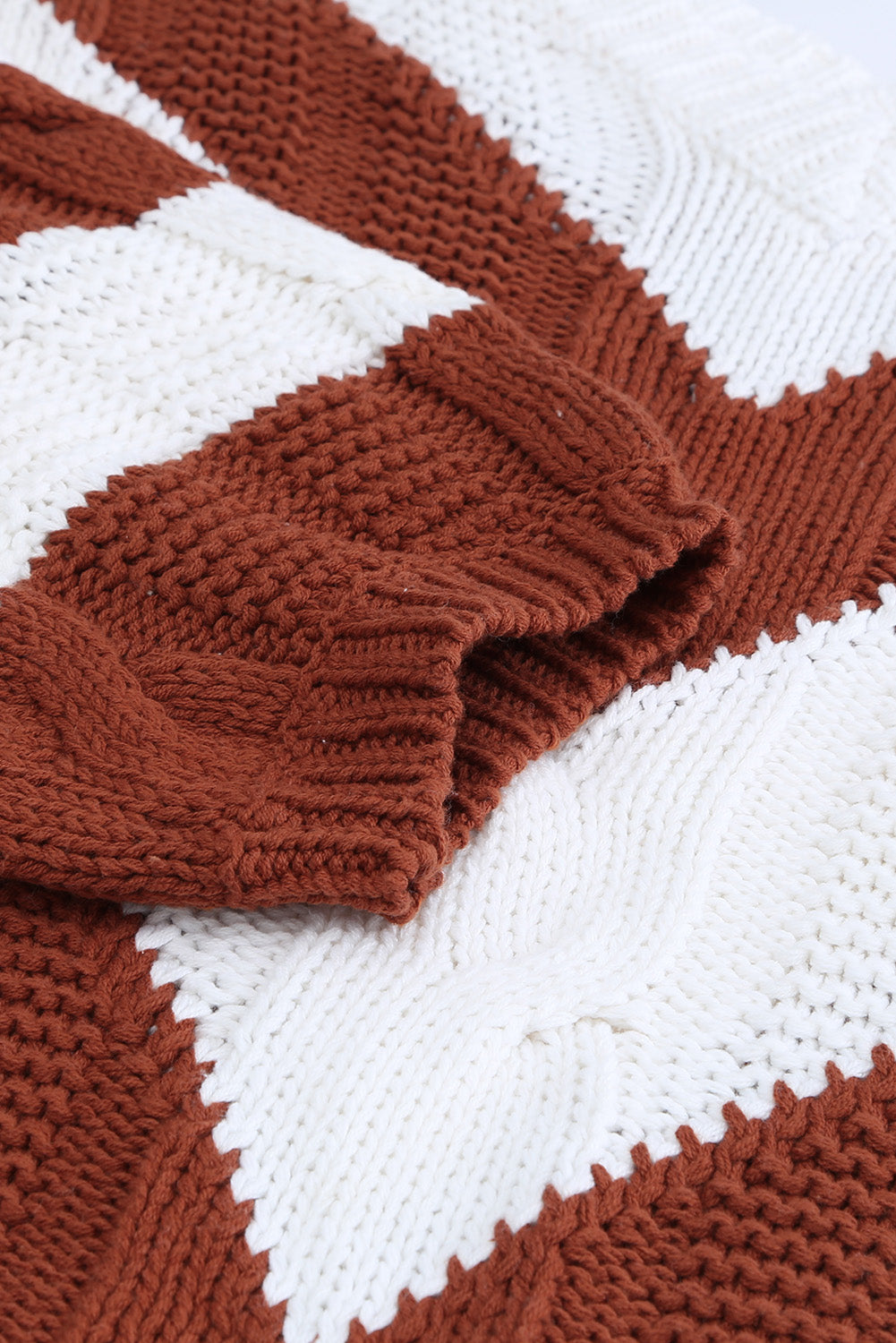 Chevron Cable-Knit V-Neck Tunic Sweater Trendsi