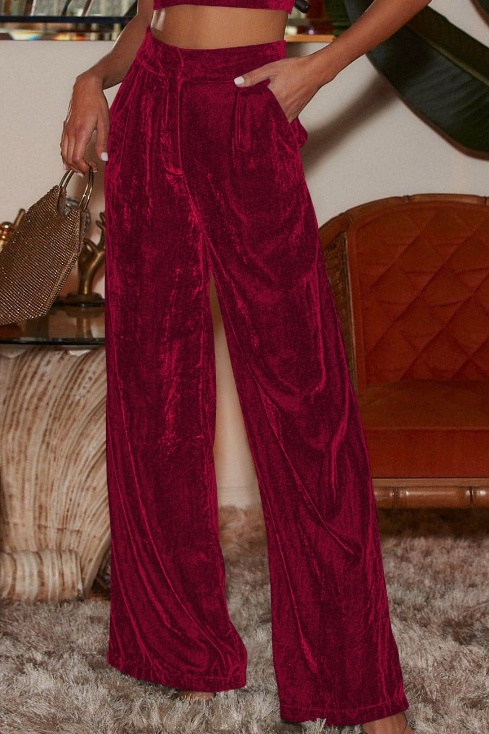 Double Take Loose Fit High Waist Long Pants with Pockets Trendsi