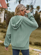 Zip Up Drawstring Long Sleeve Hooded Jacket Trendsi