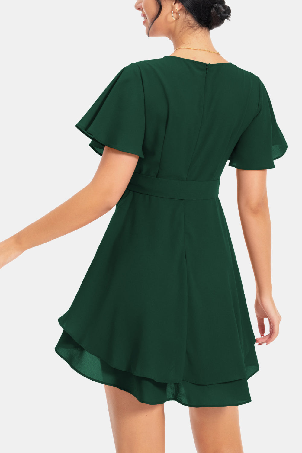 Surplice Neck Flutter Sleeve Dress Trendsi