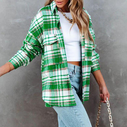 Plaid High-Low Collared Neck Jacket with Pockets Trendsi