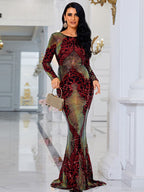 Fashion Stitching Mopping Long Sequin Dress aclosy
