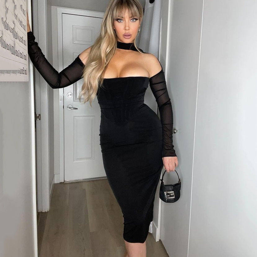 Alyia Mesh Corset Midi Bandage Dress ACLOSY