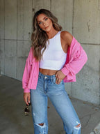 Ribbed Collared Neck Button Up Jacket Trendsi