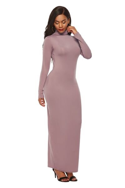 Mock Neck Long Sleeve Maxi Slim Dress Trendsi