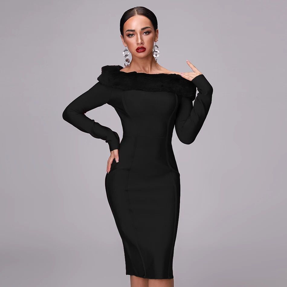 Word Shoulder Feather Collar Bandage Dress aclosy