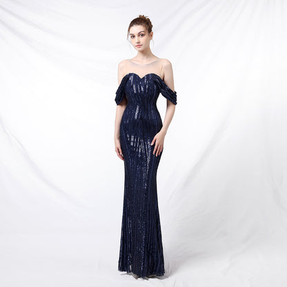 Long Sequined Long Dress With Front And Back aclosy