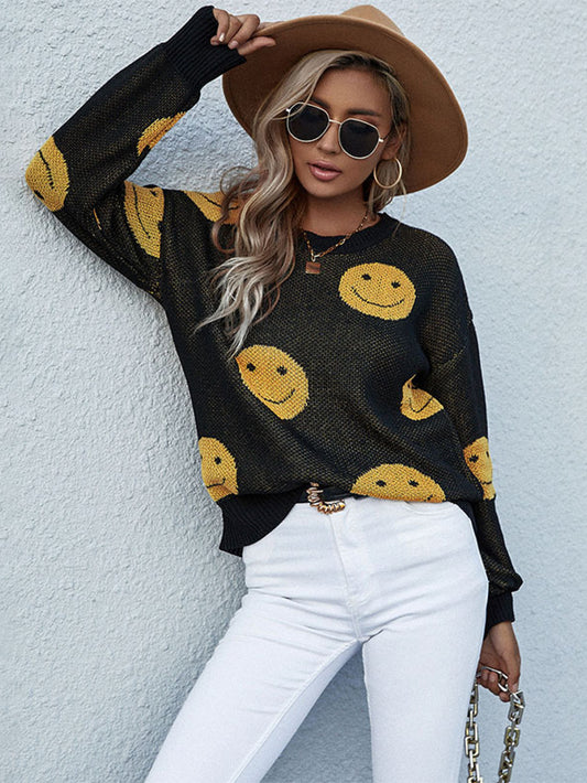Smiley Face Sweater Trendsi