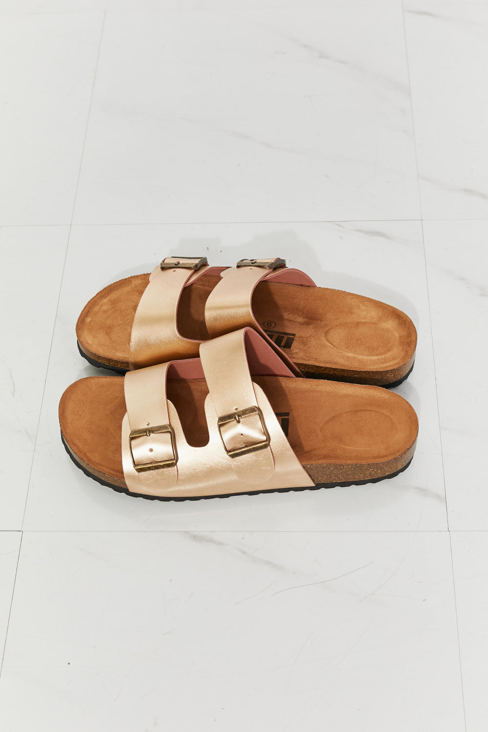MMShoes Best Life Double-Banded Slide Sandal in Gold Trendsi