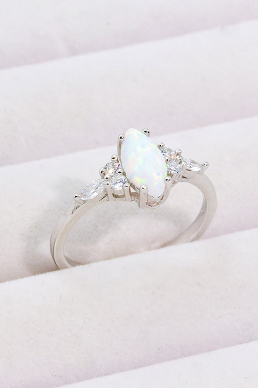 Opal and Zircon Platinum-Plated Ring Trendsi