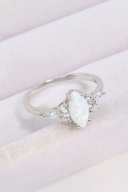 Opal and Zircon Platinum-Plated Ring Trendsi