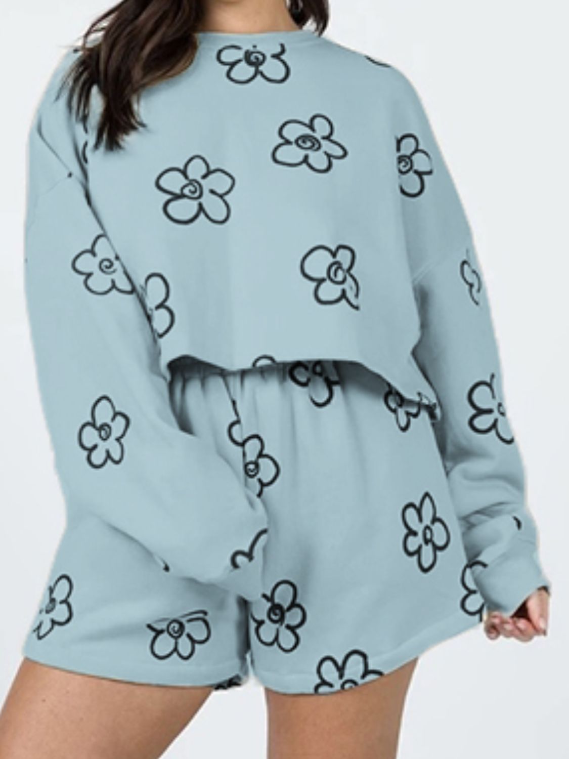 Floral Dropped Shoulder Sweatshirt and Shorts Set Trendsi