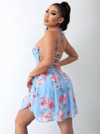 Floral Halter Neck Smocked Dress Trendsi