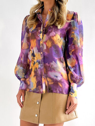 Floral Button Up Collared Neck Shirt Trendsi