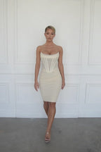 CHIC RUCHED STRAPLESS ELEGANT CORSET MESH PARTY DRESS