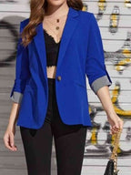 Lapel Collar Roll-Tab Sleeve Blazer Trendsi