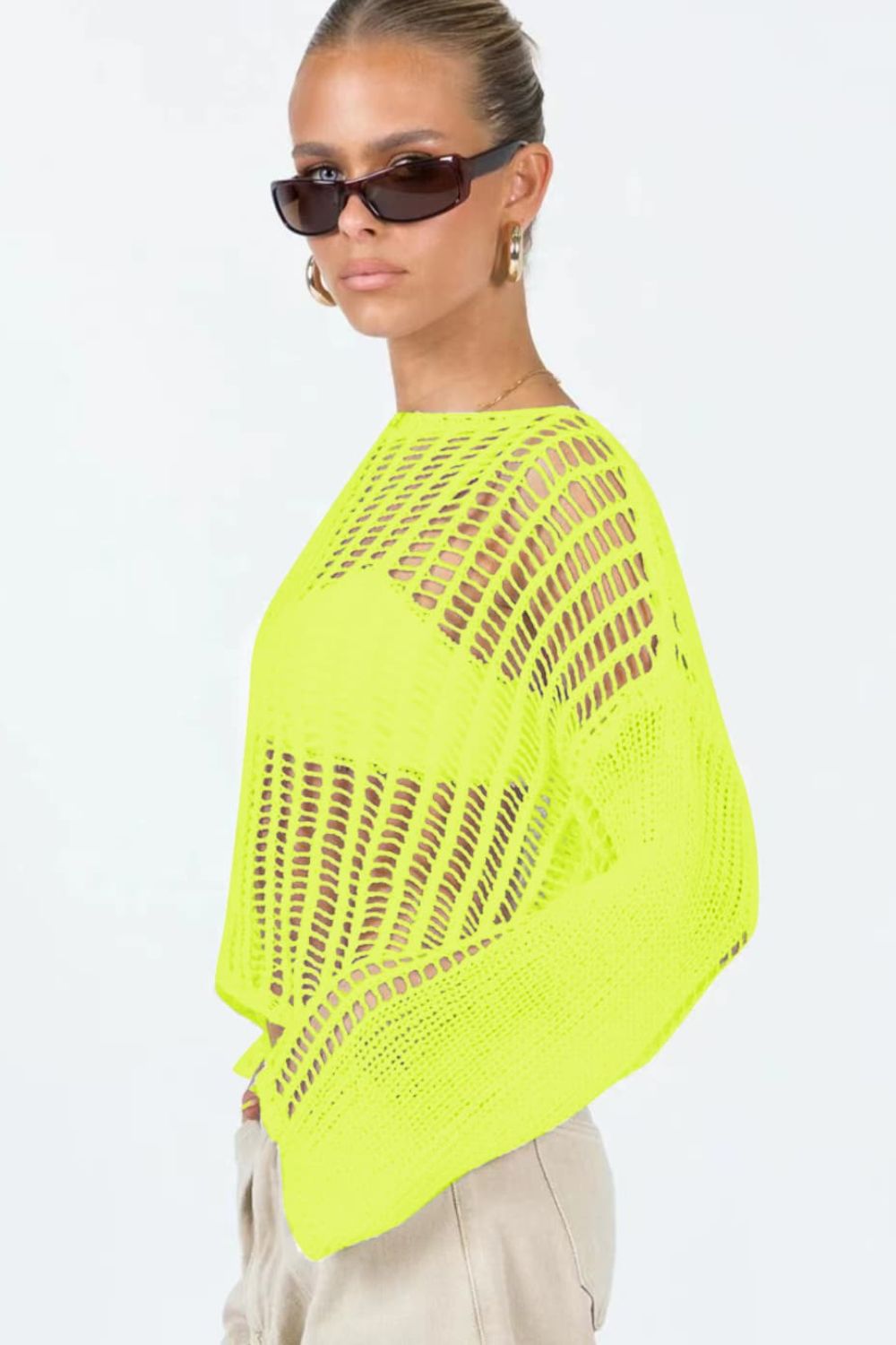 Openwork Boat Neck Long Sleeve Cover Up Trendsi