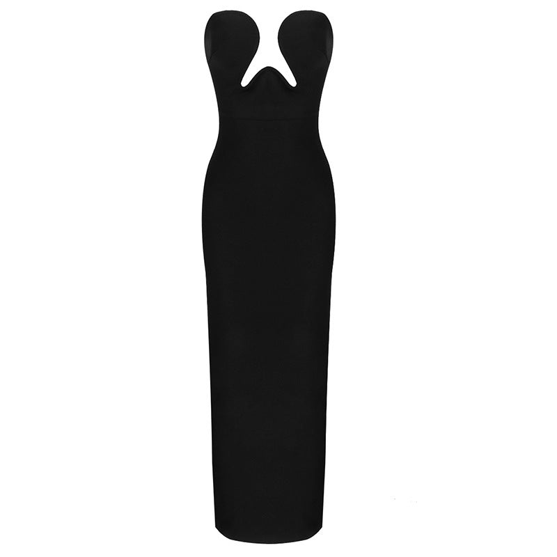 Strapless Cutout Side Split Dress-Black Trendsi