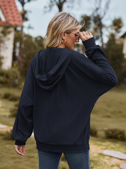 Zip Up Drawstring Long Sleeve Hooded Jacket Trendsi