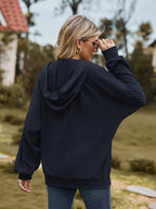 Zip Up Drawstring Long Sleeve Hooded Jacket Trendsi