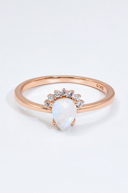 18K Rose Gold-Plated Pear Shape Natural Moonstone Ring Trendsi