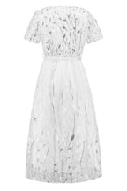 Sequin Leaf Embroidery Tie Front Short Sleeve Dress Trendsi