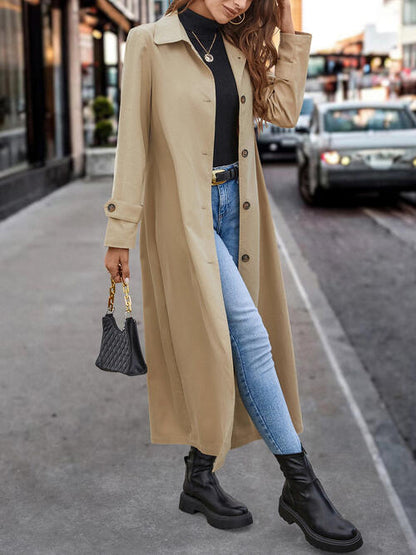 Collared Neck Button Front Trench Coat Trendsi
