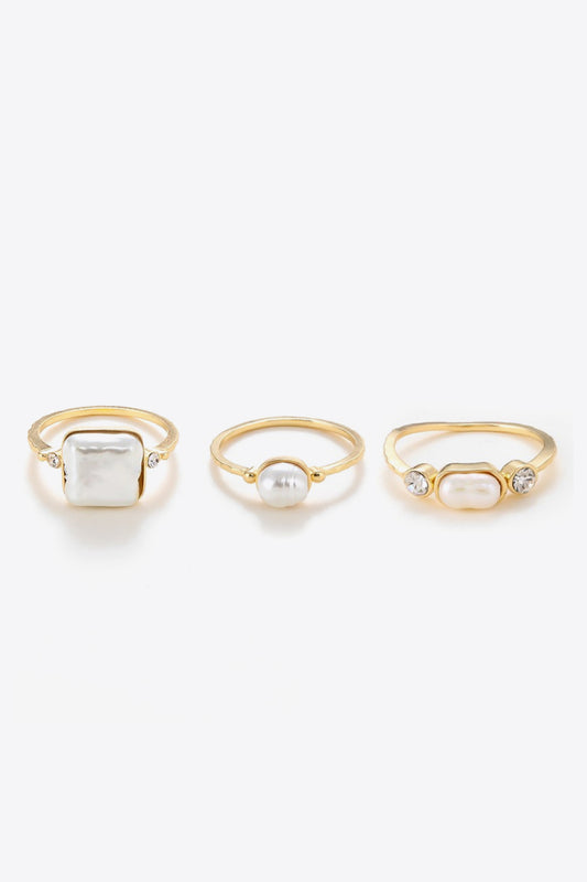 Pearl 18K Gold-Plated Ring Set Trendsi