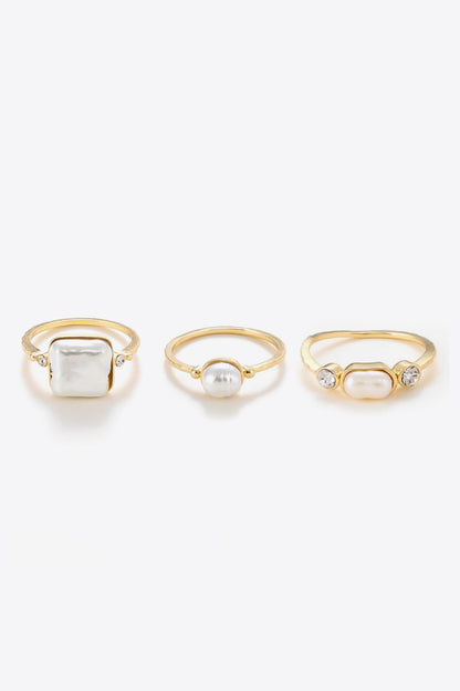 Pearl 18K Gold-Plated Ring Set Trendsi
