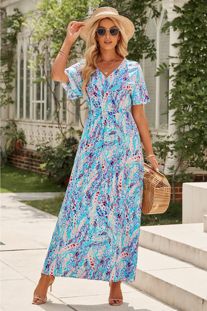 Multicolored V-Neck Maxi Dress Trendsi