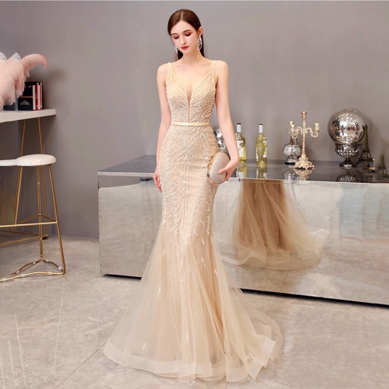 Women's Fishtail Wedding Evening Dress aclosy