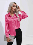 Collared Neck Buttoned Long Sleeve Shirt Trendsi