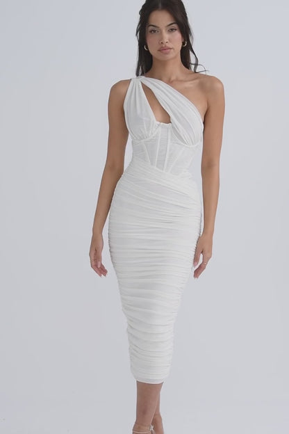 Cutout One-Shoulder Midi Bandage Dress