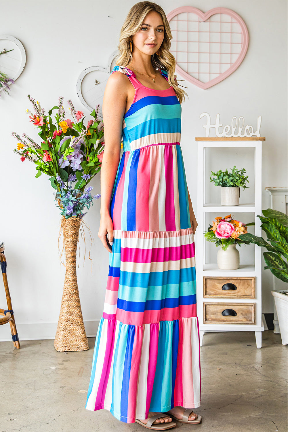 Striped Sleeveless Maxi Dress Trendsi