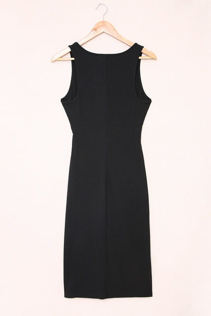 Crisscross Cutout Scoop Neck Slit Midi Dress Trendsi