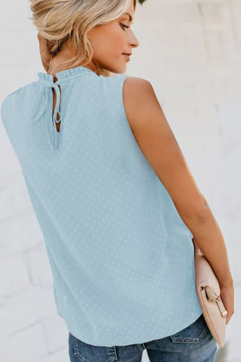 Smocked Tie Back Frill Trim Tank Trendsi