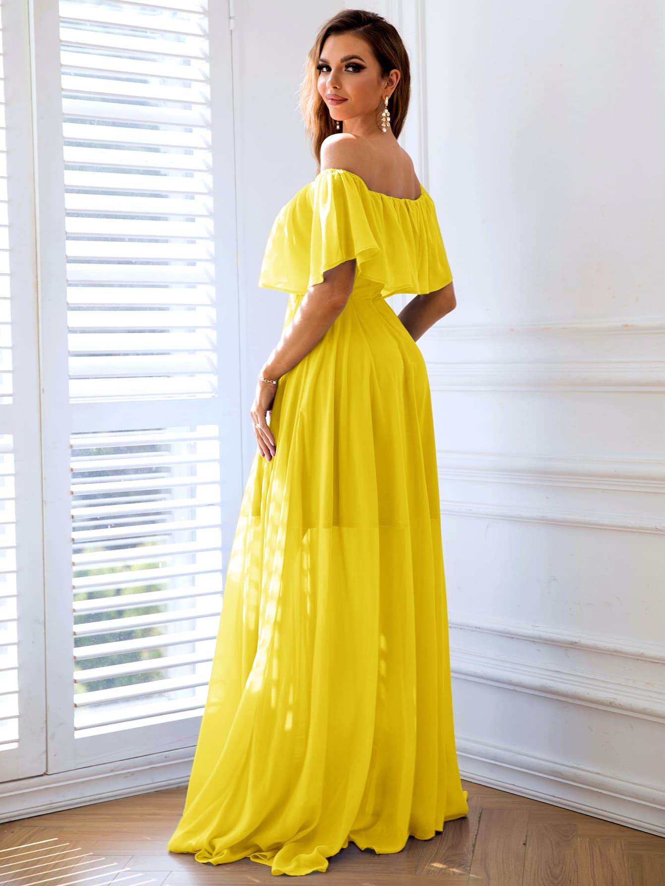 Off-Shoulder Layered Split Maxi Dress Trendsi