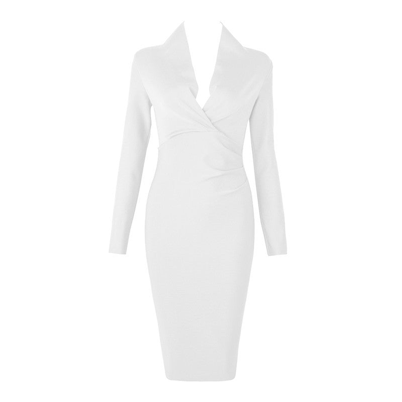 Full Sleeve Bandage party Dress-White aclosy