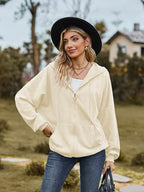 Zip Up Drawstring Long Sleeve Hooded Jacket Trendsi