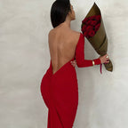 Backless Pleated Long Elegant Slim Dress aclosy