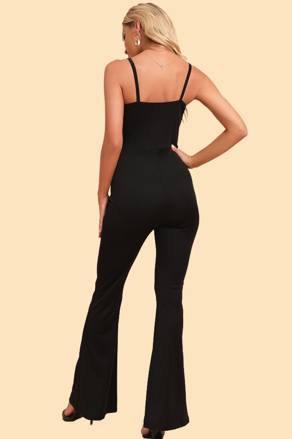 Spliced Mesh Spaghetti Strap Jumpsuit Trendsi