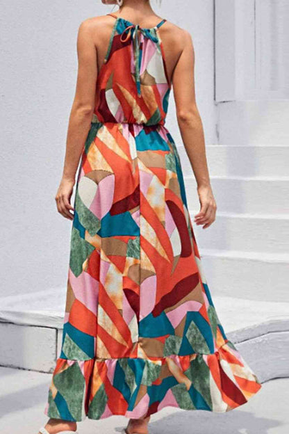 Multicolored Tied Grecian Neck Maxi Dress Trendsi