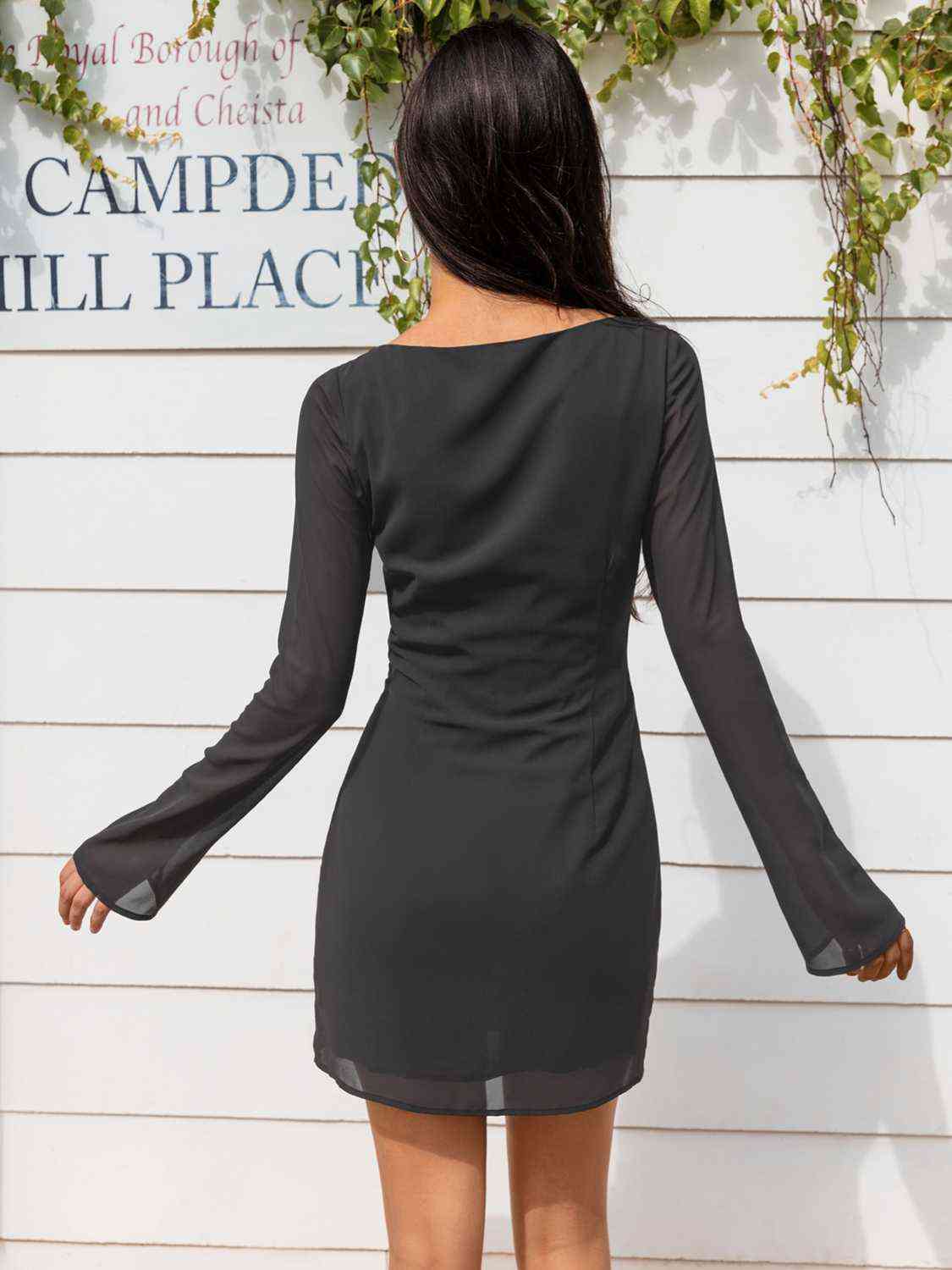 Sheer Long Sleeve Cutout Mini Dress Trendsi